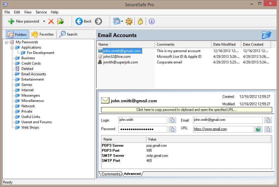 Screenshot of SecureSafe Pro